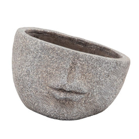8" Polyresin Half Face Planter - Gray