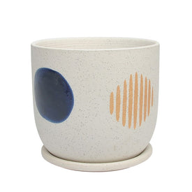 7" Funky Ceramic Planter with Saucer - White