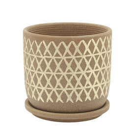 6" Cross Ceramic Planter with Saucer - Tan