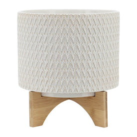 9" Ceramic Chevron Planter on Stand - Ivory