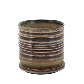 5" Textured Rings Ceramic Planter with Saucer - Multi