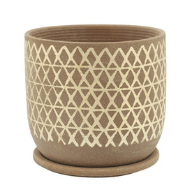 7" Cross Ceramic Planter with Saucer - Tan