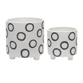 6"/8" Footed Planters with Circles Set of 2 - Ivory