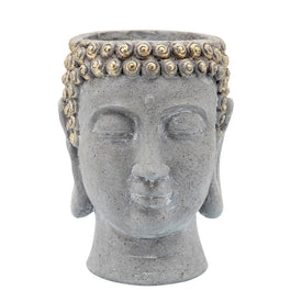 Polyresin Buddha Head Planter - Gray/Gold