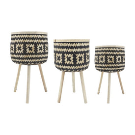 11"/13"/15" Checkered Bamboo Planters Set of 3 - Brown/Black