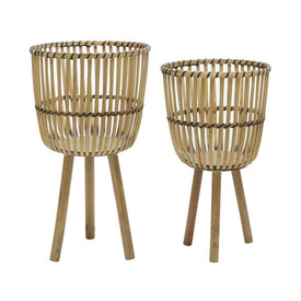 Tall Bamboo Footed Planters Set of 2 - Natural