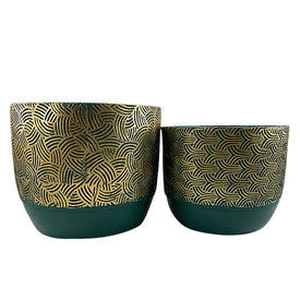 10"/13" Swirl Polyresin Planters Set of 2 - Green/Gold