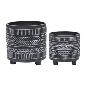 6"/8" Tribal Look Footed Planters Set of 2 - Black