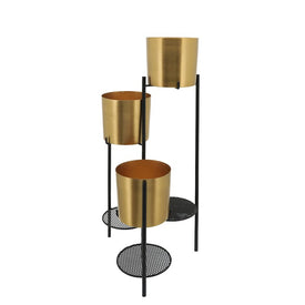 32" Three-Tier Metal Planter with Folding Stand - Gold/Black