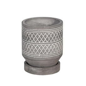 5 " Diamond Pattern Cement Planter with Saucer - Gray