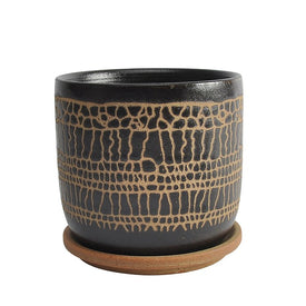 6" Glazed Ceramic Planter with Saucer - Black