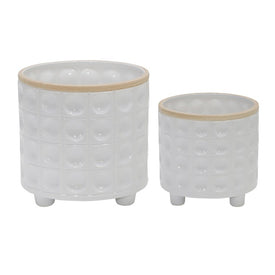 6"/8" Dimpled Dots Footed Planters Set of 2 - White