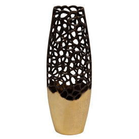 23" Aluminum Two-Tone Cut-Out Vase - Black/Gold