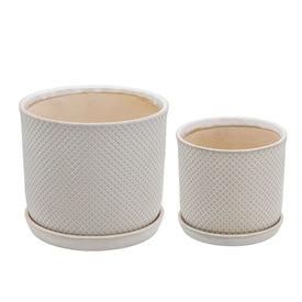 Square Dot Planters with Saucers Set of 2 - Beige