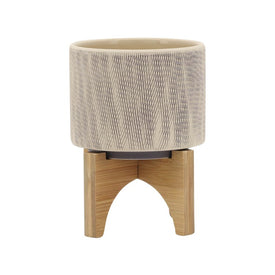 7" Crosshatch Mess Ceramic Planter with Stand - Tan