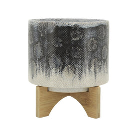 7" Snakeskin Ceramic Planter with Wood Stand - Blue