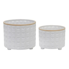 10"/12" Dimpled Dots Footed Planters Set of 2 - White