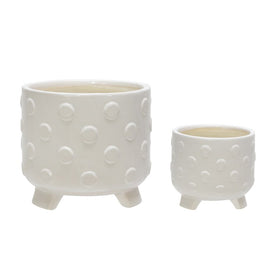 Spotted Ceramic Footed Planters Set of 2 - White