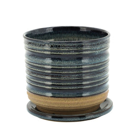 6" Textured Rings Ceramic Planter with Saucer - Multi