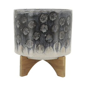 8" Snakeskin Ceramic Planter with Wood Stand - Blue