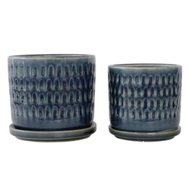 5"/6" Dimpled Planters with Saucers Set of 2 - Blue