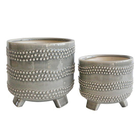 Dotted Rows Footed Planters Set of 2 - Gray