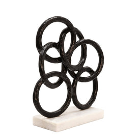 13" Interconnected Metal Rings on Marble Base - Black