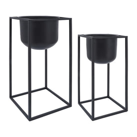 10"/12" Metal Planters with Stands Set of 2 - Black