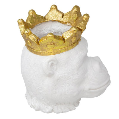 9" Polyresin Gorilla Head Planter with Crown - White