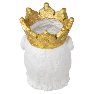 9" Polyresin Gorilla Head Planter with Crown - White