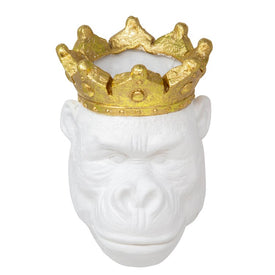 9" Polyresin Gorilla Head Planter with Crown - White