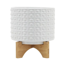 8" Dotted Ceramic Planter with Stand - White