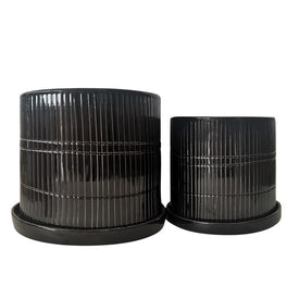 10"/12" Textured Planters with Saucers Set of 2 - Black