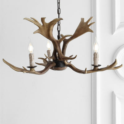 Eldora 27" Three-Light Resin Antler Chandelier - Brown