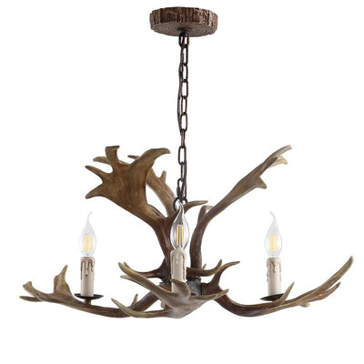 Eldora 27" Three-Light Resin Antler Chandelier - Brown