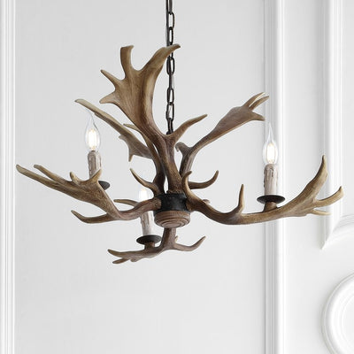 Eldora 27" Three-Light Resin Antler Chandelier - Brown