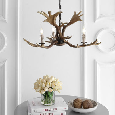 Eldora 27" Three-Light Resin Antler Chandelier - Brown