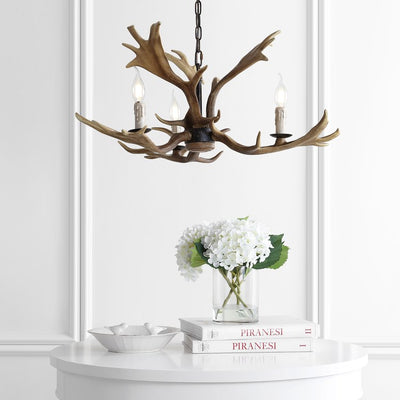 Eldora 27" Three-Light Resin Antler Chandelier - Brown