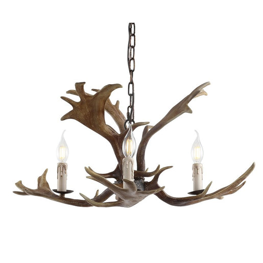Eldora 27" Three-Light Resin Antler Chandelier - Brown