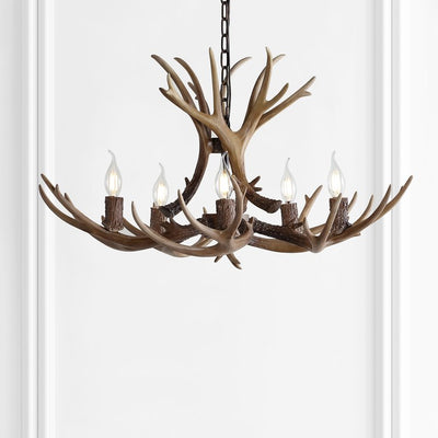 Eldora 30" Five-Light Resin Antler Chandelier - Brown
