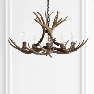 Eldora 30" Five-Light Resin Antler Chandelier - Brown