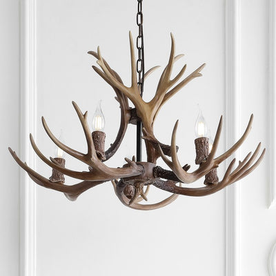 Eldora 30" Five-Light Resin Antler Chandelier - Brown