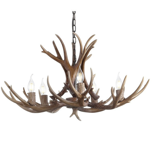Eldora 30" Five-Light Resin Antler Chandelier - Brown