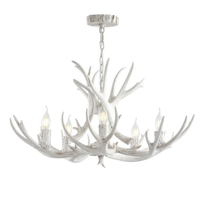 Eldora 30" Five-Light Resin Antler Chandelier - White