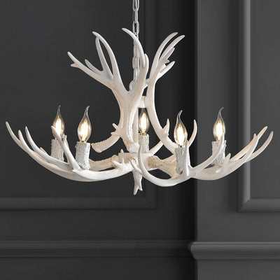 Eldora 30" Five-Light Resin Antler Chandelier - White
