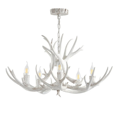 Eldora 30" Five-Light Resin Antler Chandelier - White