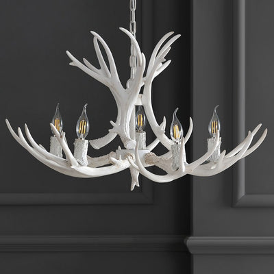 Eldora 30" Five-Light Resin Antler Chandelier - White