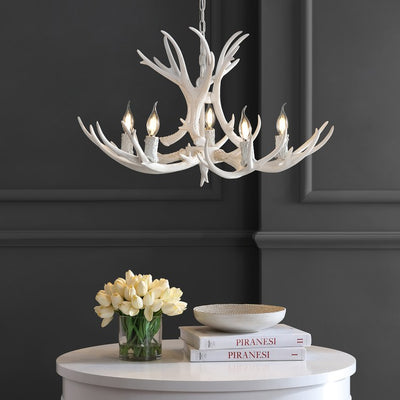 Eldora 30" Five-Light Resin Antler Chandelier - White