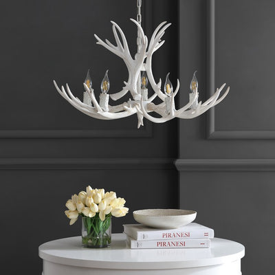 Eldora 30" Five-Light Resin Antler Chandelier - White