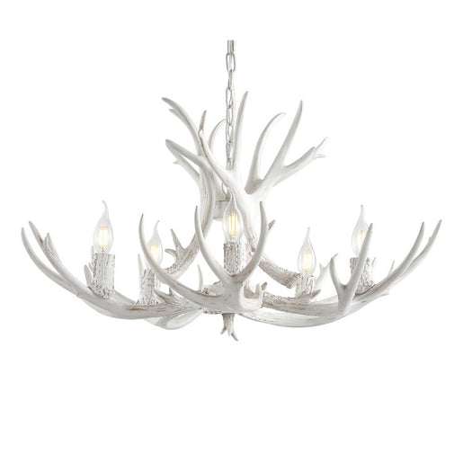 Eldora 30" Five-Light Resin Antler Chandelier - White